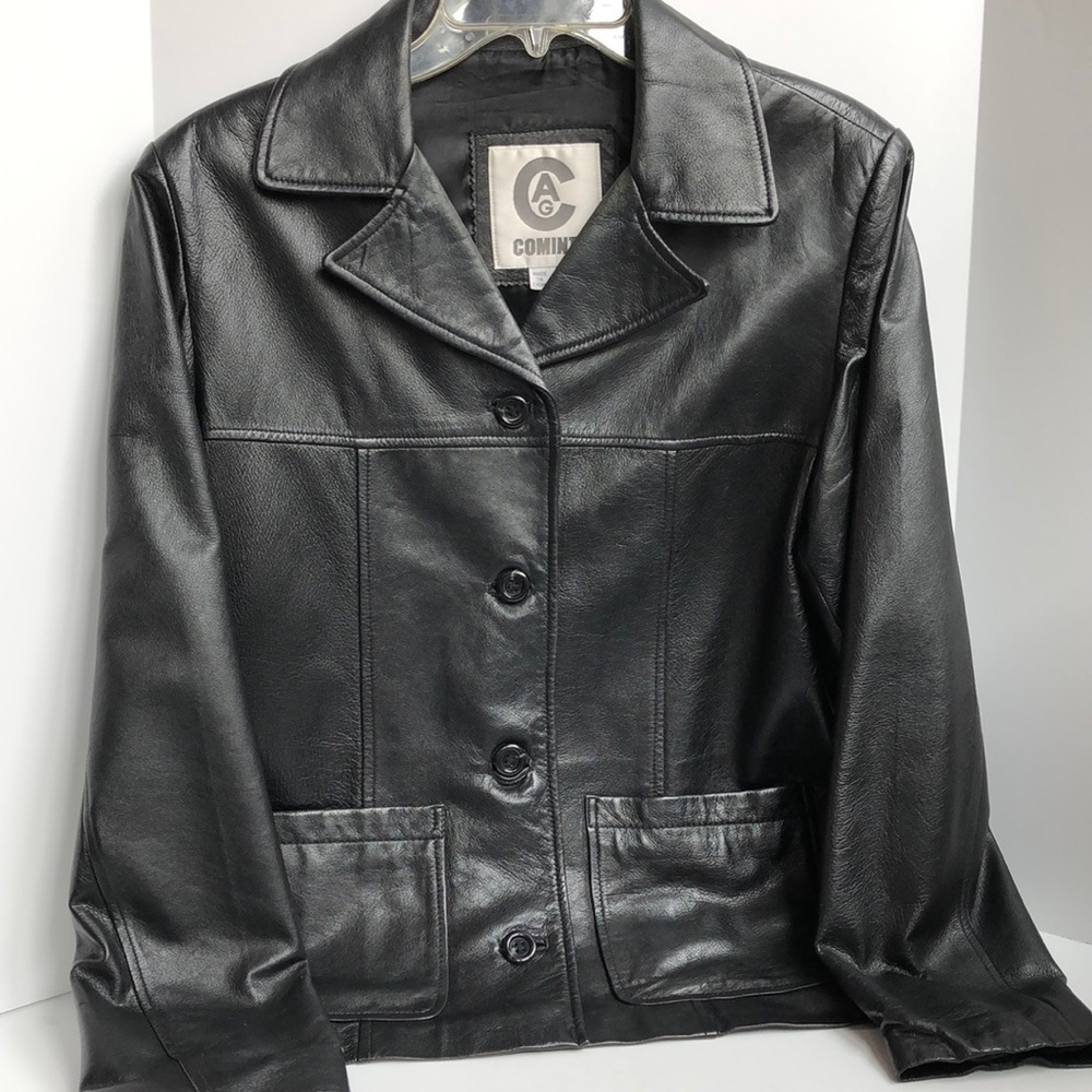 COMINT black butter soft leather 3 button leather jacket size Medium